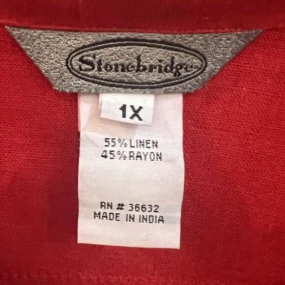 Stonebridge Vtg Linen Rayon Set Top Plus Size 1X Pants XL Red Nautical Travel - Picture 10 of 16